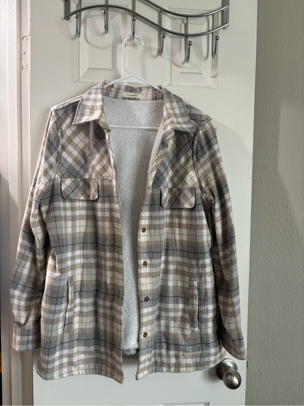 Cozy Plaid Sherpa-Lined Shacket - Taupe/Gray